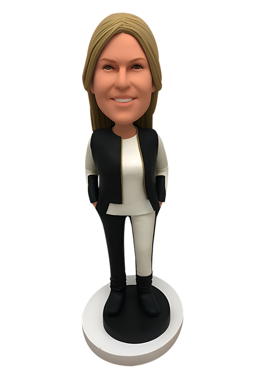 Black and White Girl Custom Bobblehead