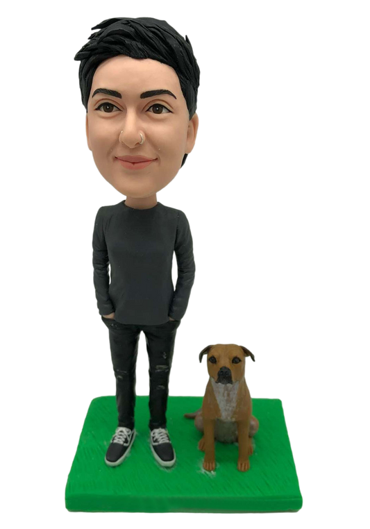 Casual Girl and Dog Custom Bobblehead