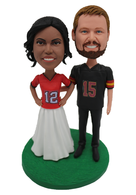 Football Couple Wedding Bobbleheads