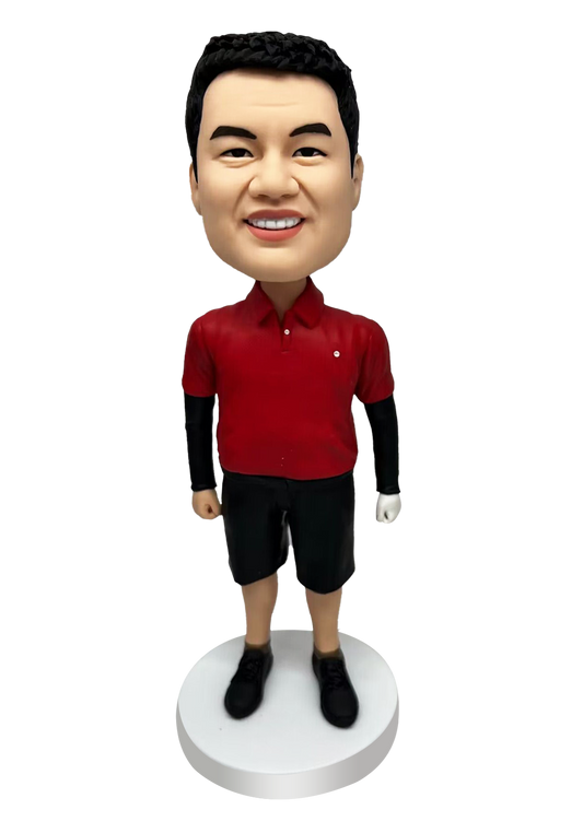 Golfer in Red Polo Tee Custom Bobblehead