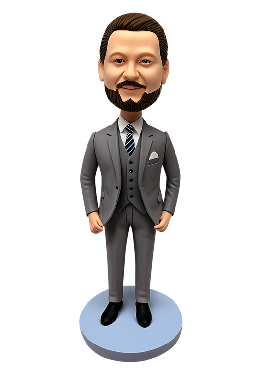 Grey Suit Groomsman Custom Bobblehead-1