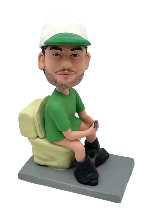 Man on Toilet With Mobile Phone Custom Bobblehead