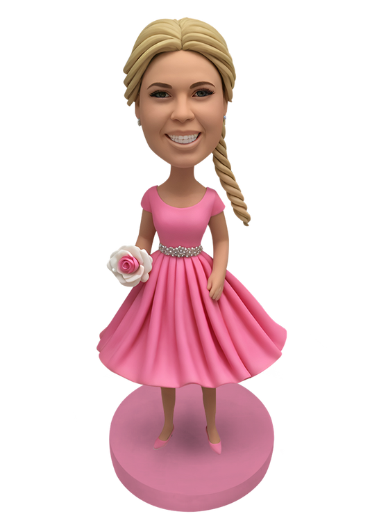 Pink Dress Bridesmaid Custom Bobblehead-1