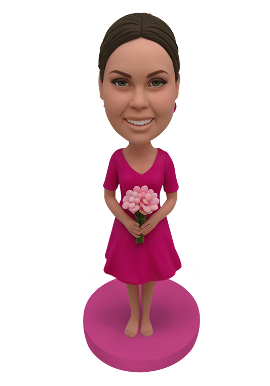 Pink Dress Bridesmaid Custom Bobblehead-2