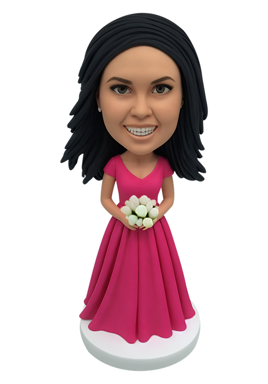 Pink Dress Bridesmaid Custom Bobblehead-4