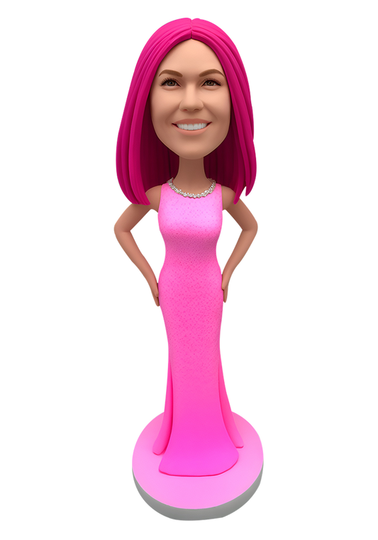 Pink Evening Dress Custom Bobblehead-6