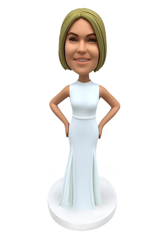 White Evening Dress Custom Bobblehead-10