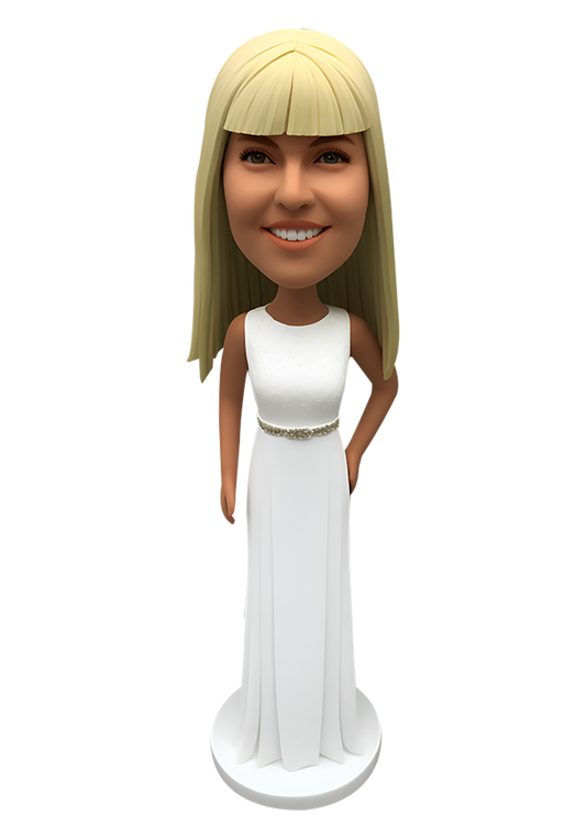 White Evening Dress Custom Bobblehead-3