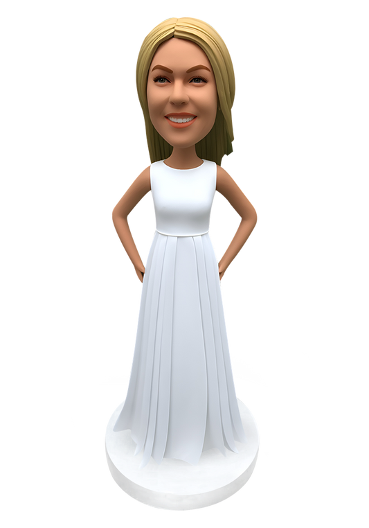 White Evening Dress Custom Bobblehead-5