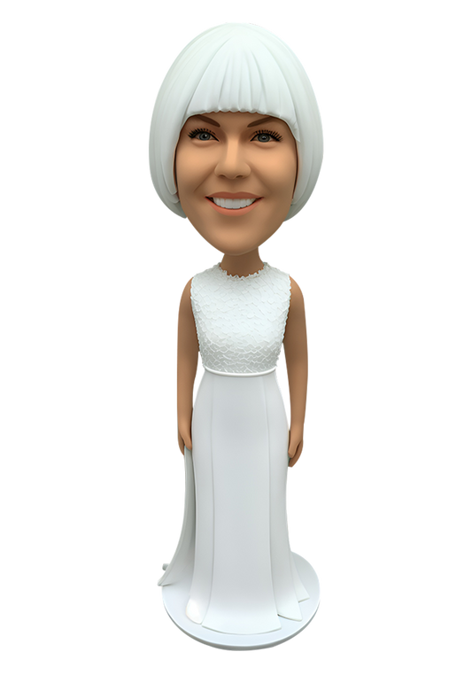 White Evening Dress Custom Bobblehead-8