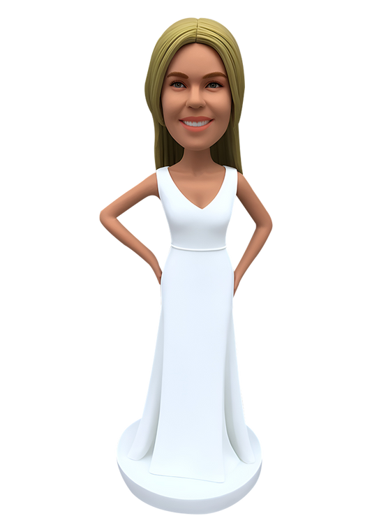 White Evening Dress Custom Bobblehead-9