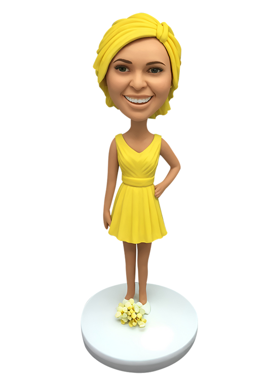 Yellow Dress Bridesmaid Custom Bobblehead-1